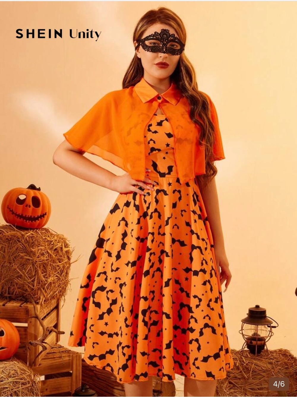 SHEIN Halloween Unity Bat Print Dress with Capelet in Size Large